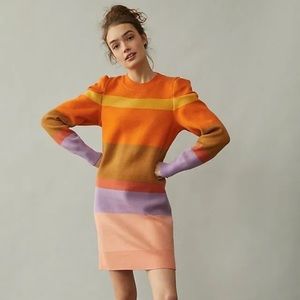 Farm Rio sweater dress puff sleeves striped